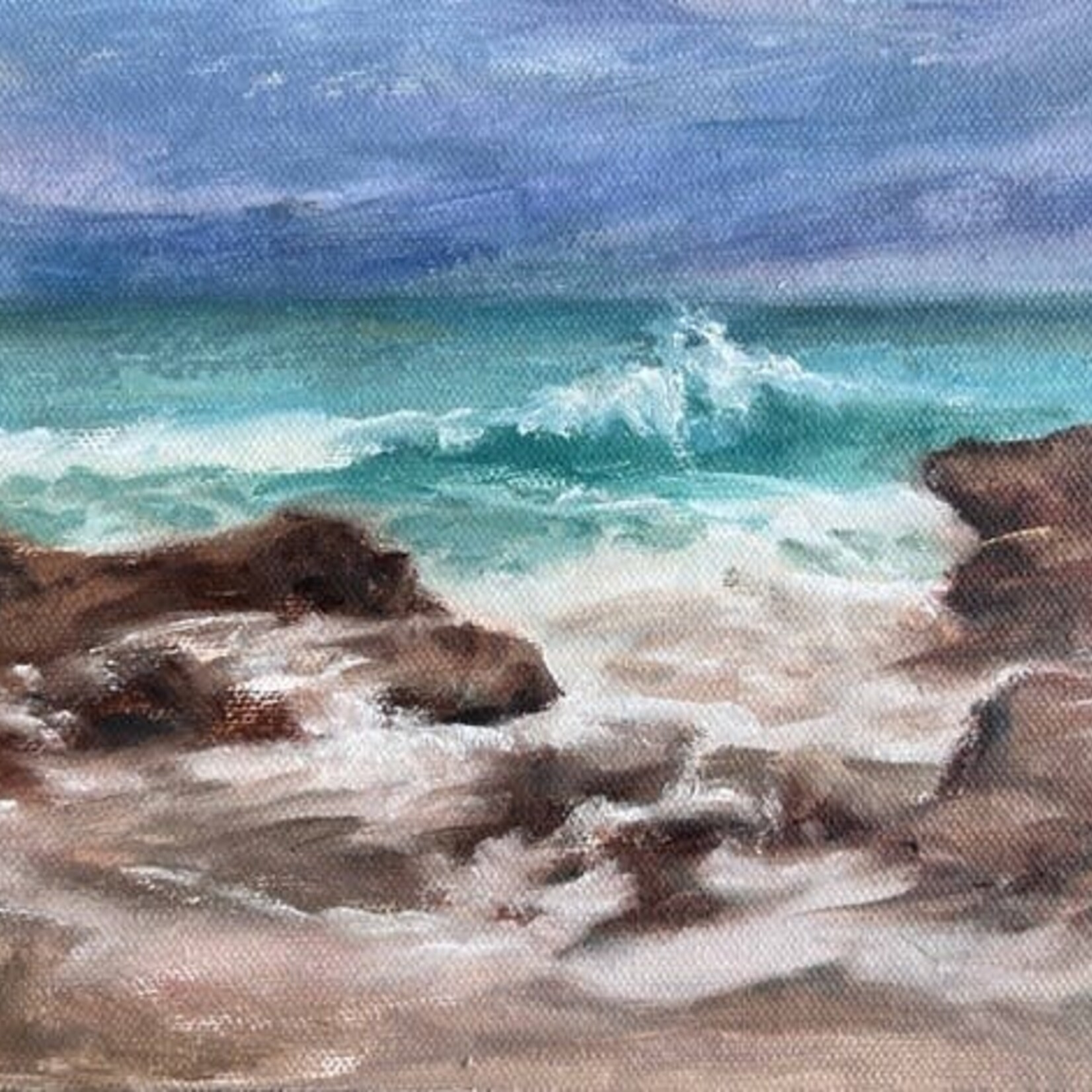 Michaelann Bellerjeau "Storm at the Rocks", Plein air, oil on canvas board,  6x8.5", framed, MICB