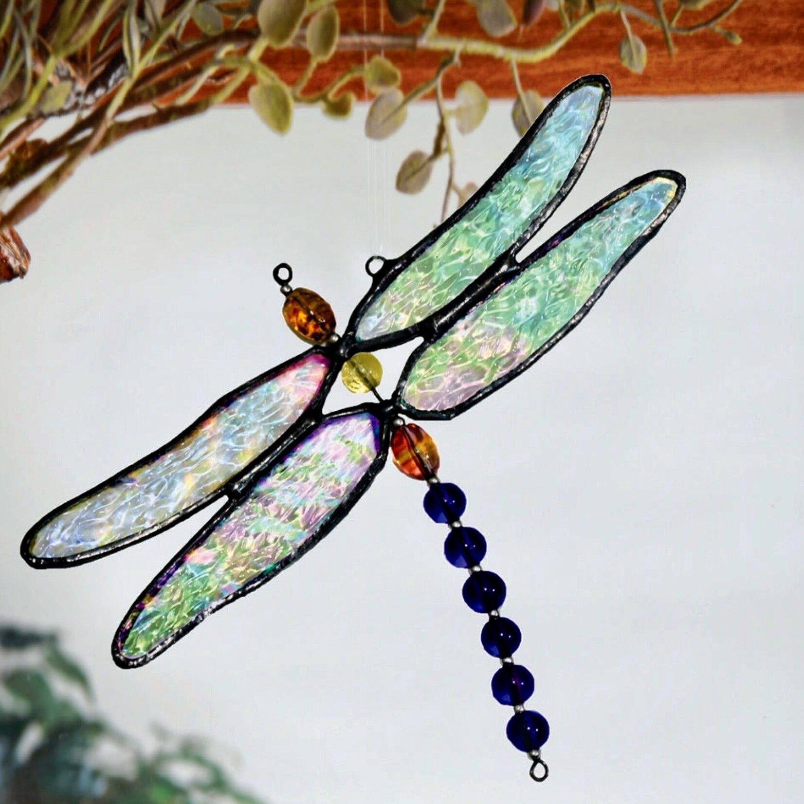 Kathy Gustafson Dragonfly, Stained Glass, 6x5" KATG