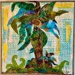 Pam Maschal "Cool Blue Palm" Mixed media collage, 29x29", PAMM