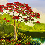 Highwaymen: Original, 2nd Generation, Legacy HIGHWAYMEN, Curtis Arnett, Royal Poinciana, oil on board, 21x17" framed, RARE