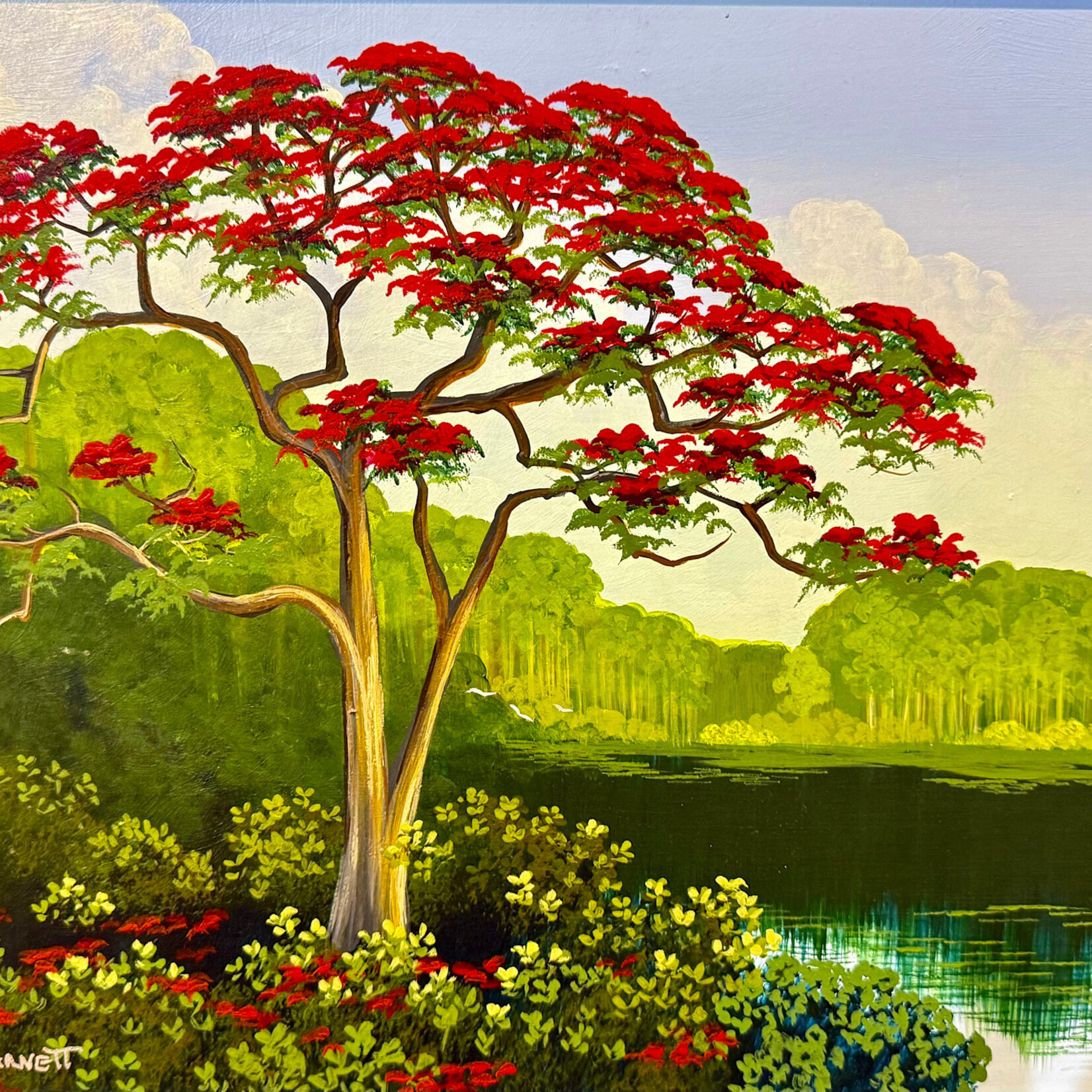 Highwaymen: Original, 2nd Generation, Legacy HIGHWAYMEN, Curtis Arnett, Royal Poinciana, oil on board, 21x17" framed, RARE