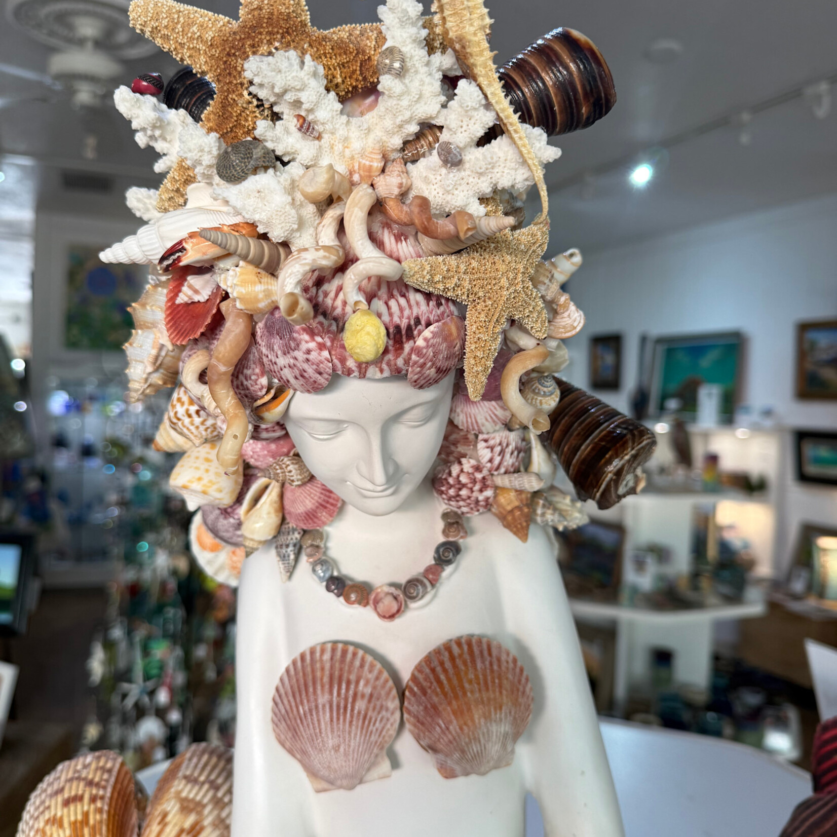 Mishka Michaela Bozkova Shell Maiden, figure with shells, 18x15", MISHKA