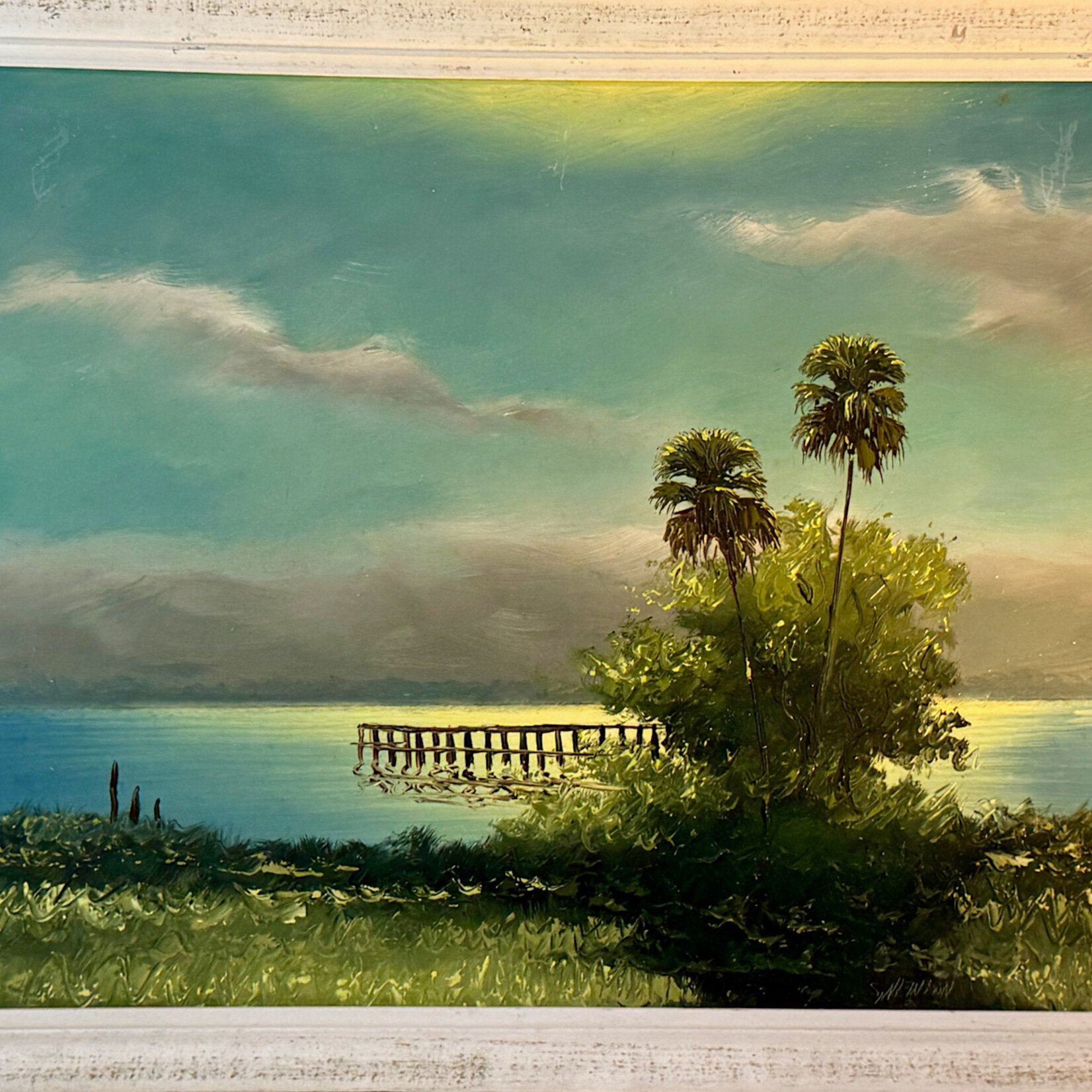 Highwaymen: Original, 2nd Generation, Legacy HIGHWAYMEN, Sam Newton  "Summerlin Dock,"  oil on masonite, 40x27" orig. framed, RARE