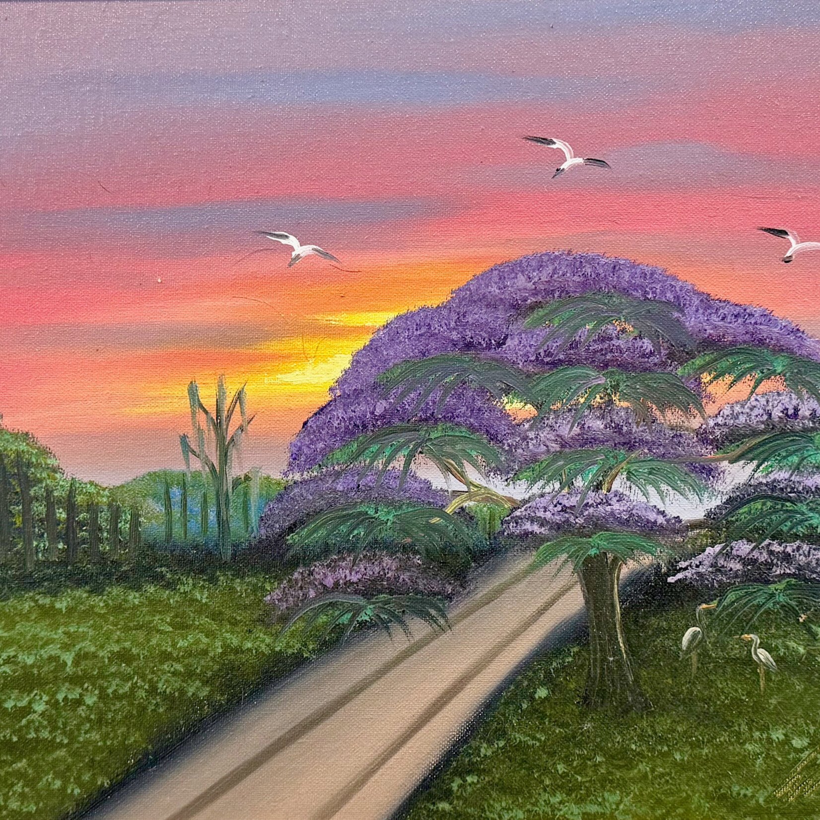 Highwaymen: Original, 2nd Generation, Legacy HIGHWAYMEN, Al Black, "Jacaranda Under a Fire Sky,"  Oil, 20x24" framed, RARE