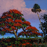 Highwaymen: Original, 2nd Generation, Legacy Royal Red Poinciana, Mark Stanford, orig oil on canvas, framed 15x13", RARE
