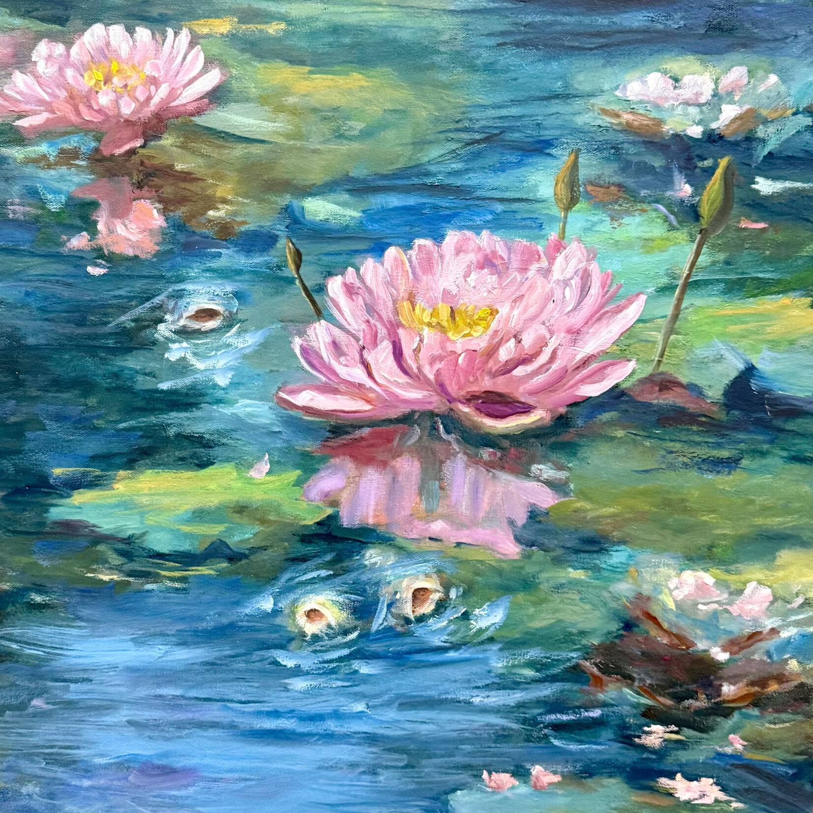 Susan Marinaccio "Beneath the Lilies",  oil on  GW canvas, 24x30", SUSM