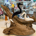 Molly Potter Thayer "Fishing Trio", driftwood w/ceramic birds, MOLT