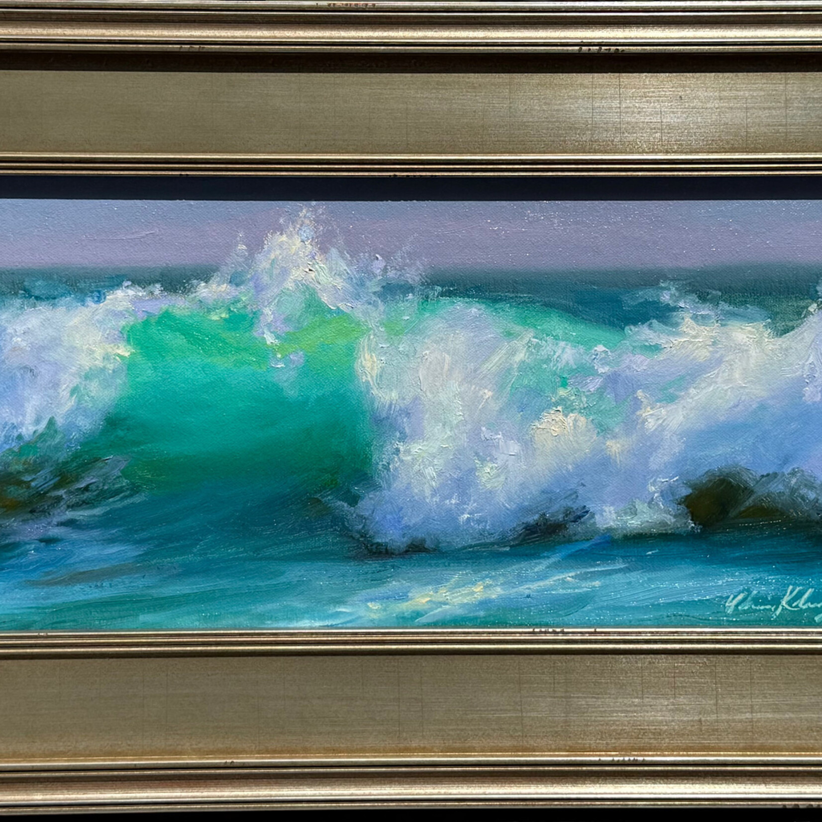 Chris Kling "Ocean Motion" oil on panel, framed, 13.5x21.5", CHRIS