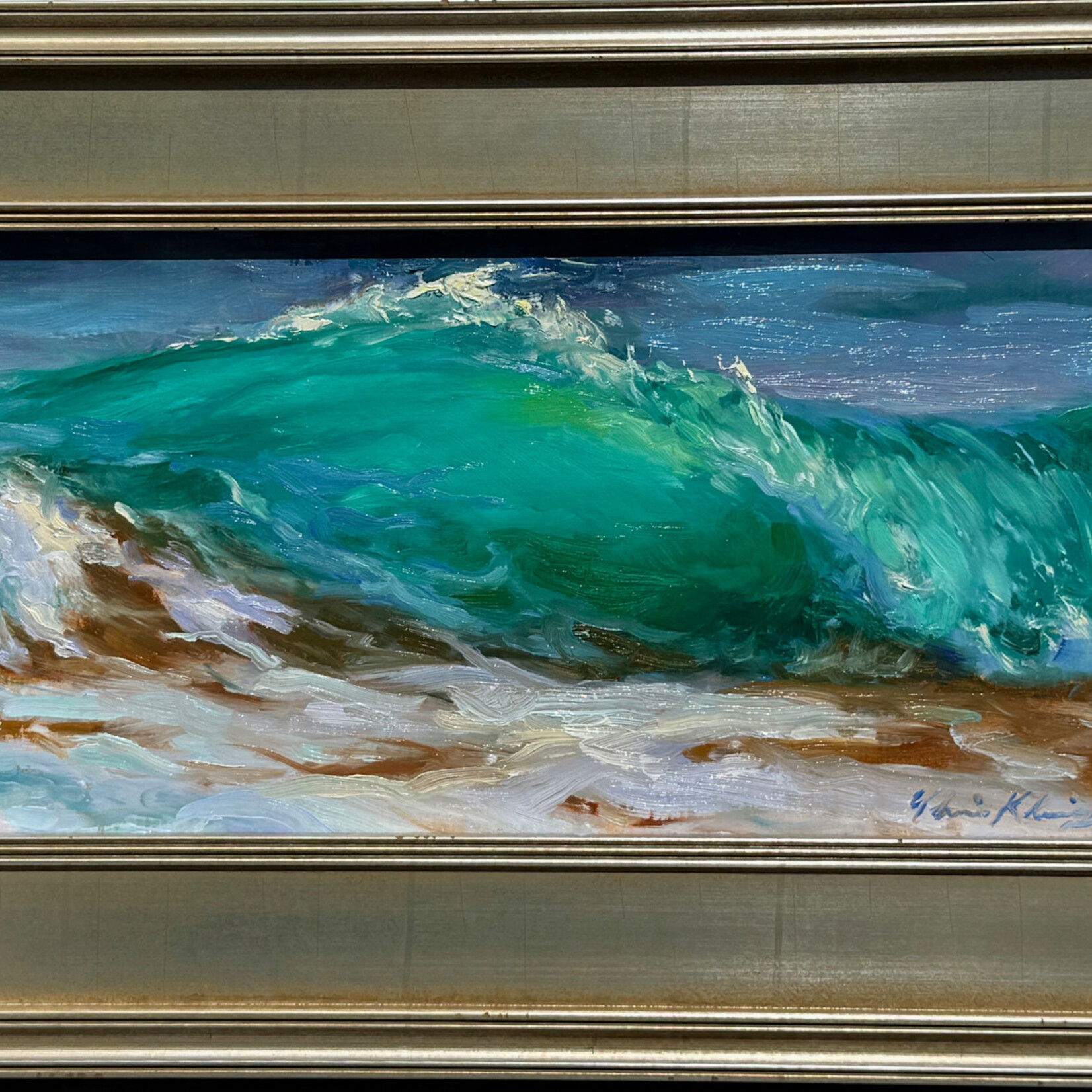 Chris Kling "Rhythm of the Sea" oil on panel, framed, 13.5x21.5", CHRIS
