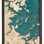 WoodChart Boston Harbor, small, 12x16", (Bathymetric 3-D Nautical WOODCHART)