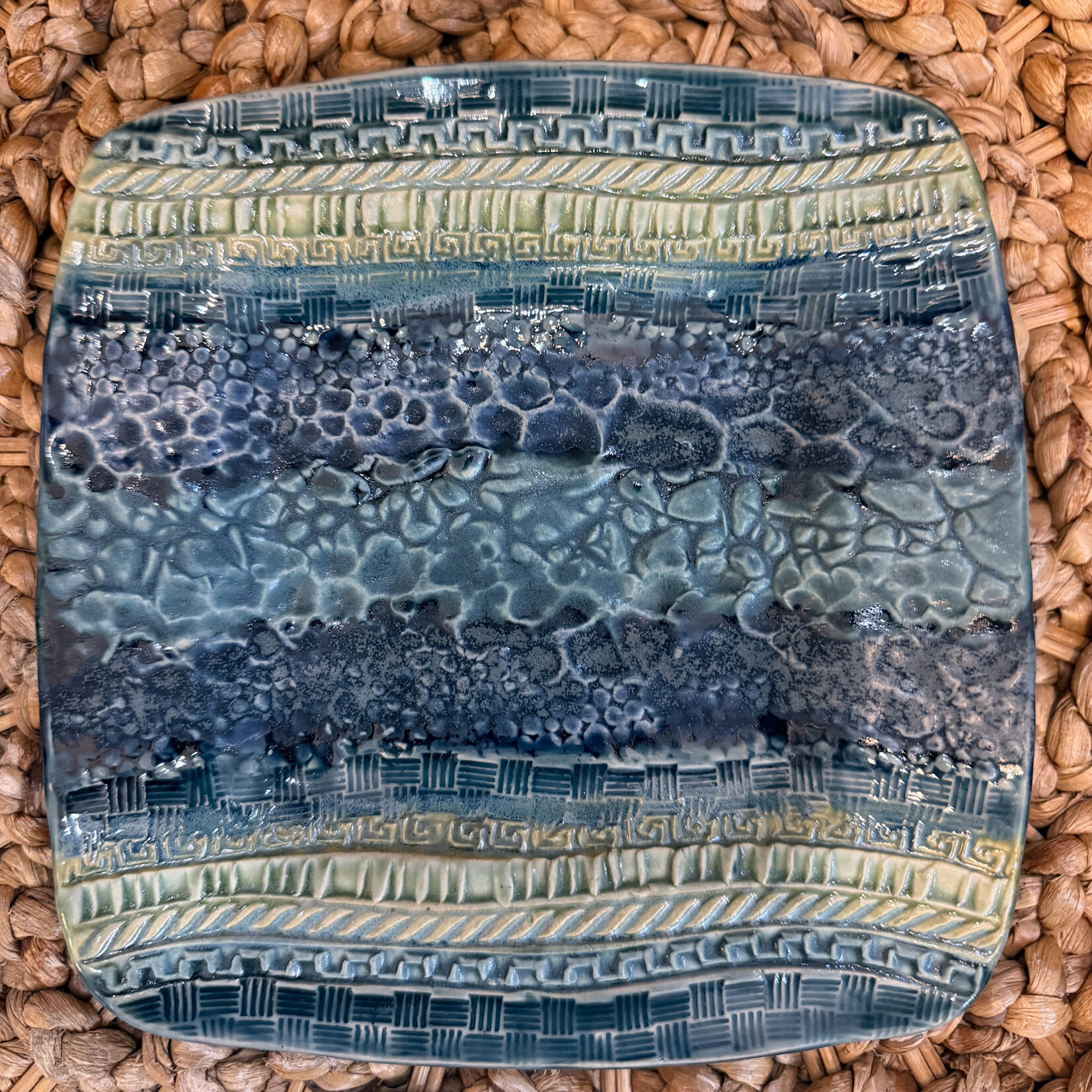 Ellen Robinson PLATE,square, textured, 8", EJAY