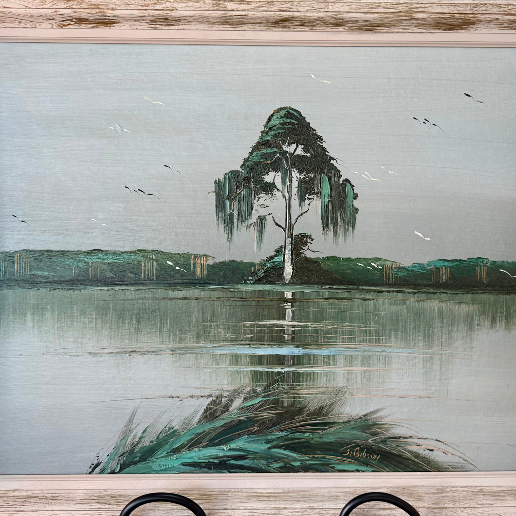 Highwaymen: Original, 2nd Generation, Legacy HIGHWAYMEN, James Gibson, "Lone Palm", 31x25" orig frame, 1979, Oil on Upson, RARE