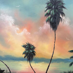 Rare Finds West Evans, "Cabbage Palms  at Sunrise"  oil on board, framed, 25x30", RARE