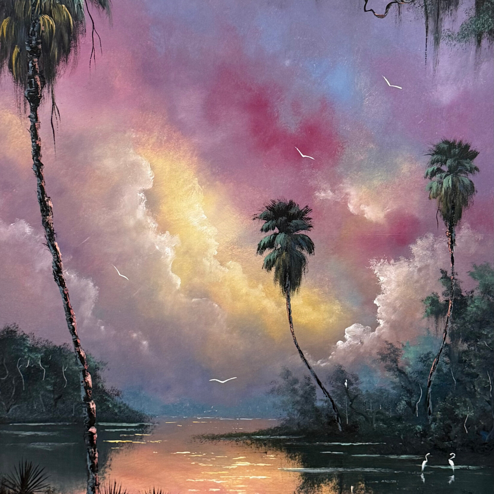 Rare Finds West Evans, "Purple Haze over Backwaters"  oil on board, framed, 23x29", RARE
