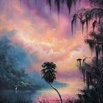 Rare Finds West Evans, "Twilight Lagoon w/Egret"  oil on board, framed, 23x27", RARE