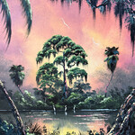 Rare Finds West Evans, "Sunset over the Lagoon",  oil on board, framed, 16x18", RARE