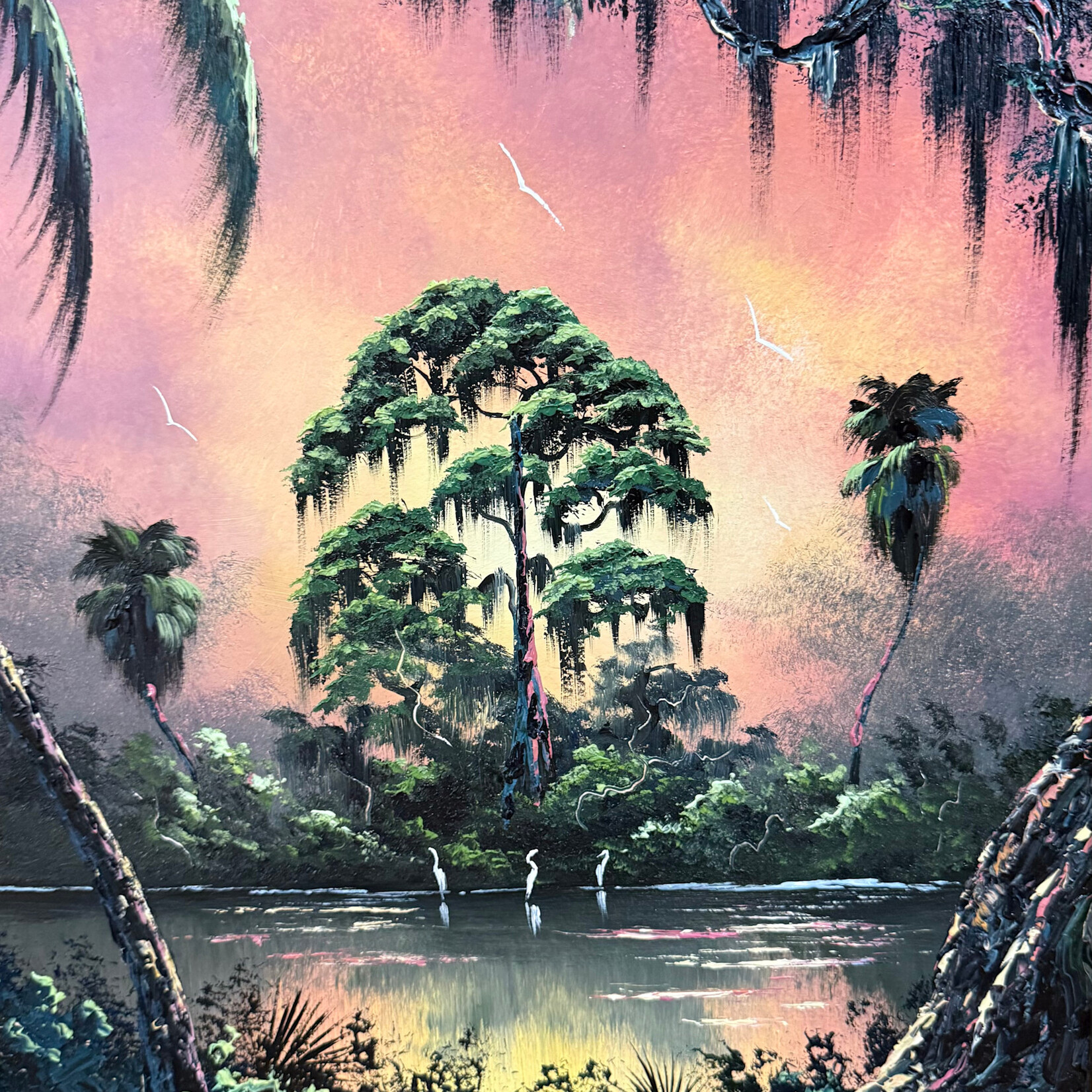 Rare Finds West Evans, "Sunset over the Lagoon",  oil on board, framed, 16x18", RARE