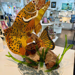 Pam Panella "Leaping Trout," fused glass, 15x17", PAMP