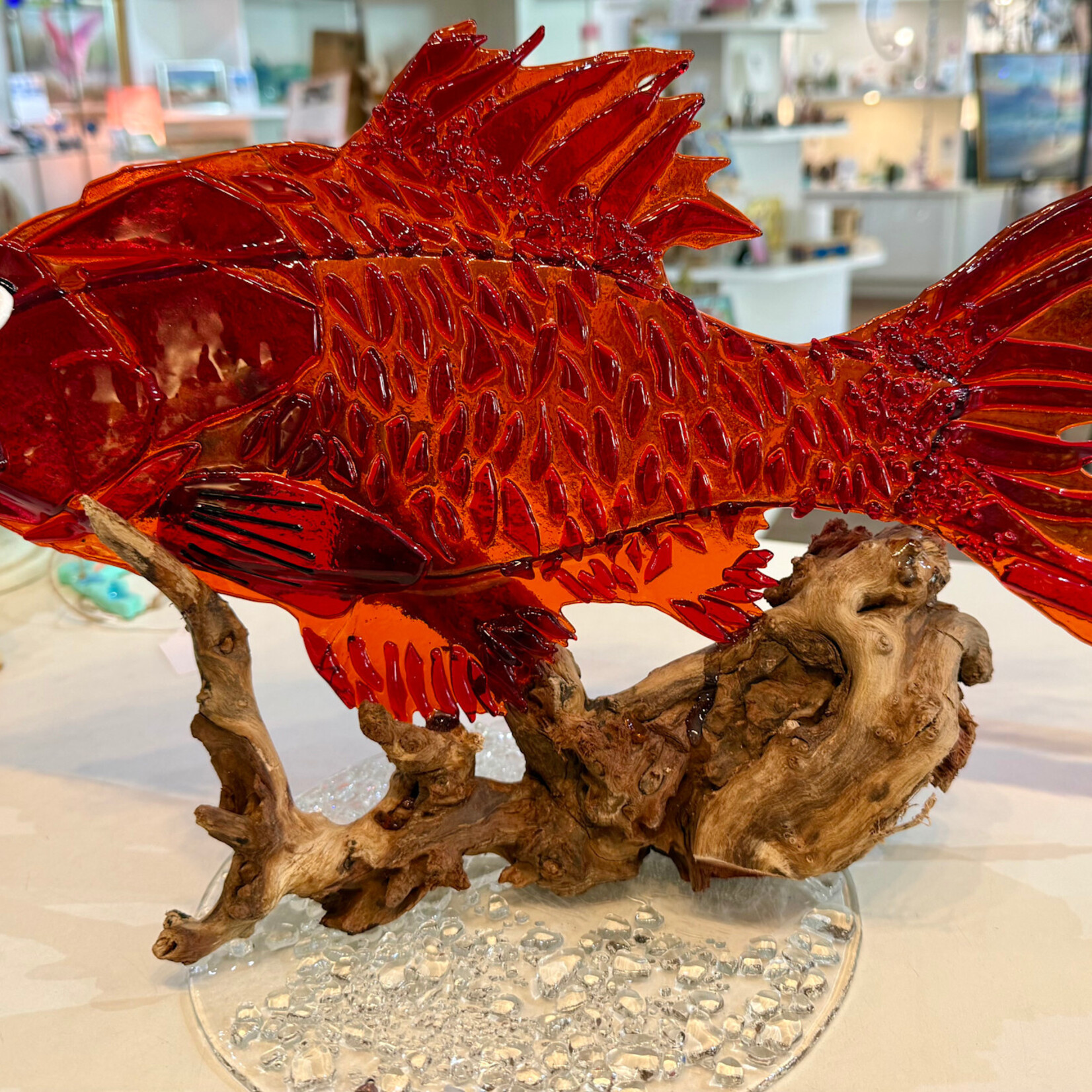 Pam Panella "Redfish," fused glass, 19x12",  PAMP