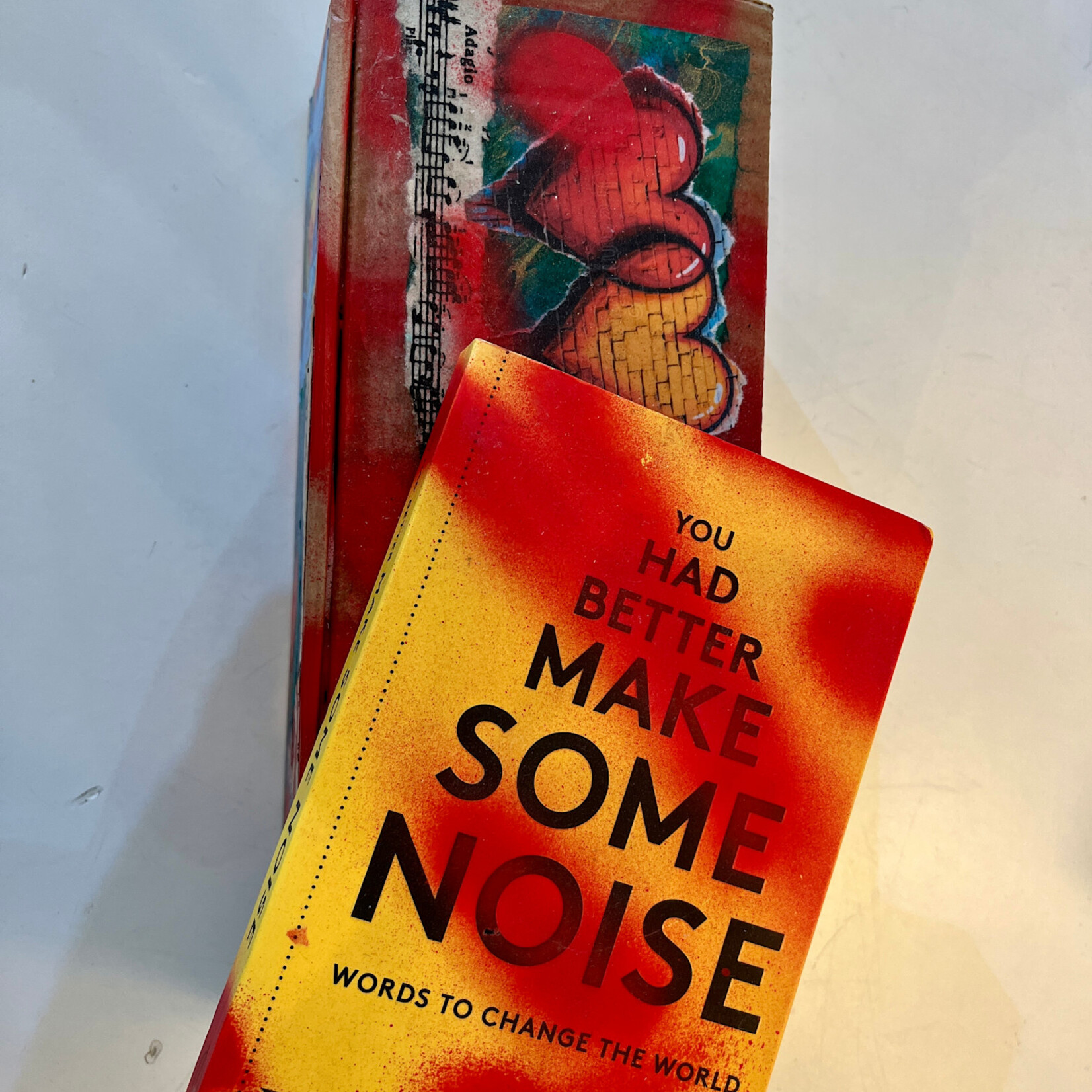 Pam Maschal RBG BOX "Make Some Noise", collage 11x5", PAMM