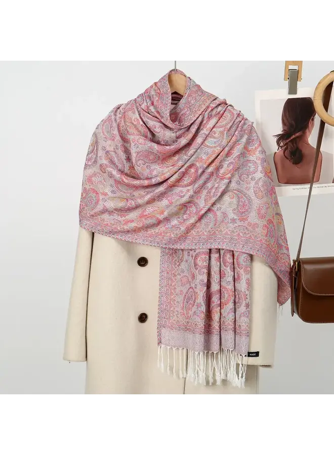 Bohemian Paisley Print Scarf with Fringe