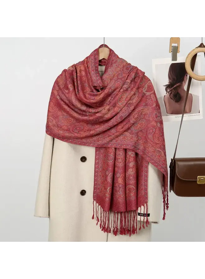 Bohemian Paisley Print Scarf with Fringe
