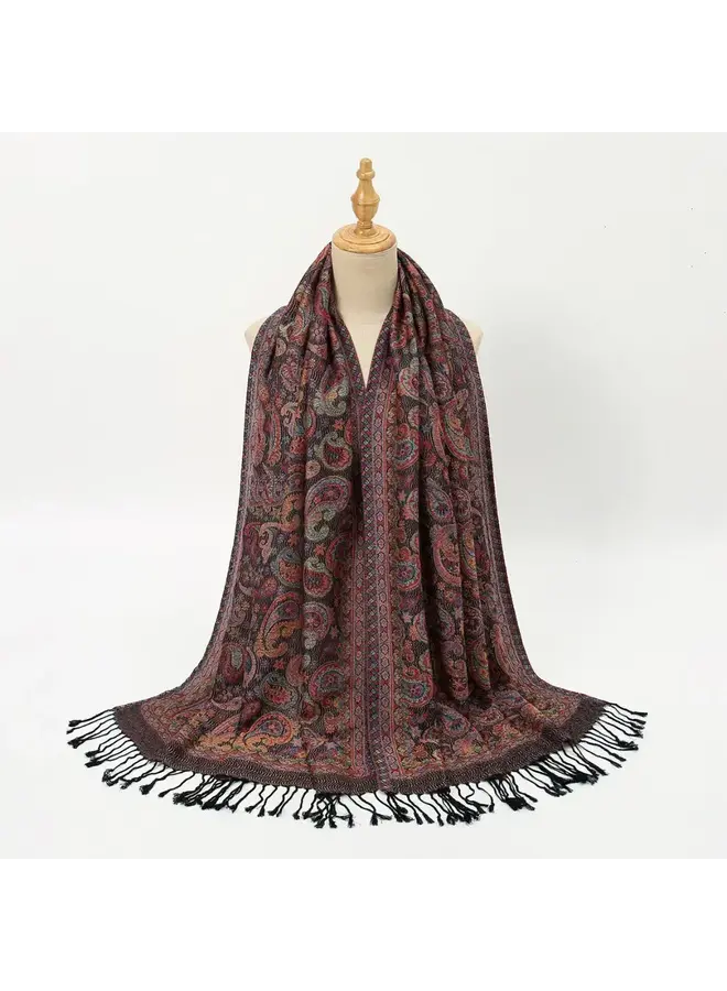 Bohemian Paisley Print Scarf with Fringe