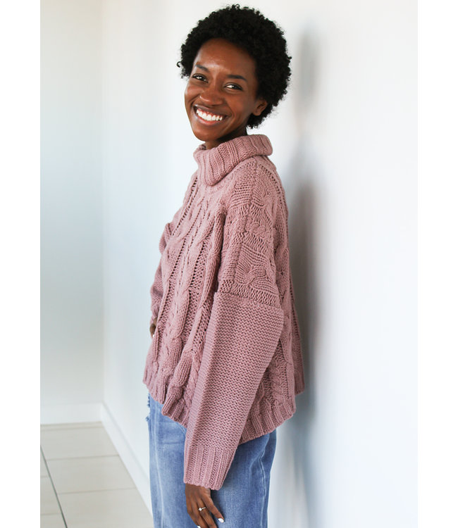CABLE TNECK SWEATER-multiple colors