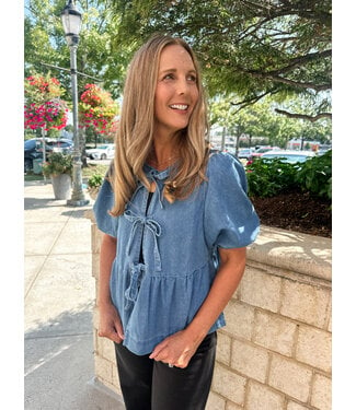 DENIM BOW BLOUSE