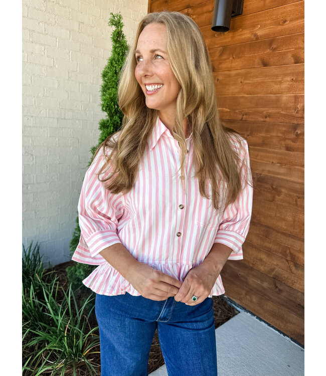 STRIPE RUFFLE HEM TOP