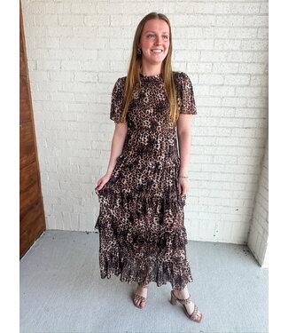 LEOPARD MESH TIER DRESS
