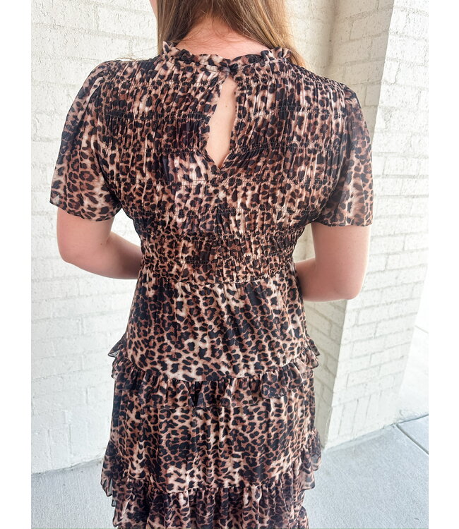 LEOPARD MESH TIER DRESS