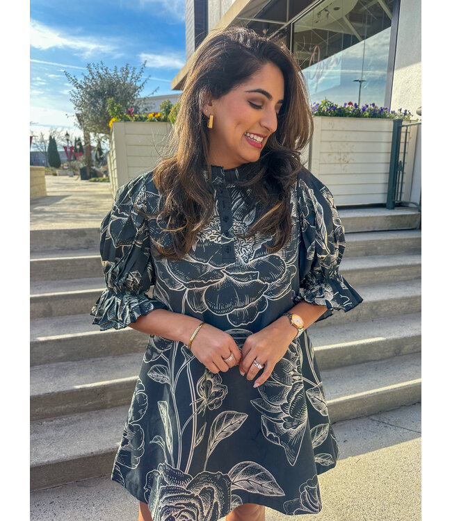 HIGH NECK RUFFLE DRESS