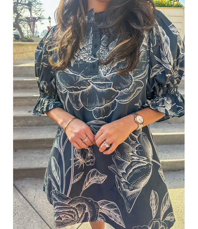 HIGH NECK RUFFLE DRESS