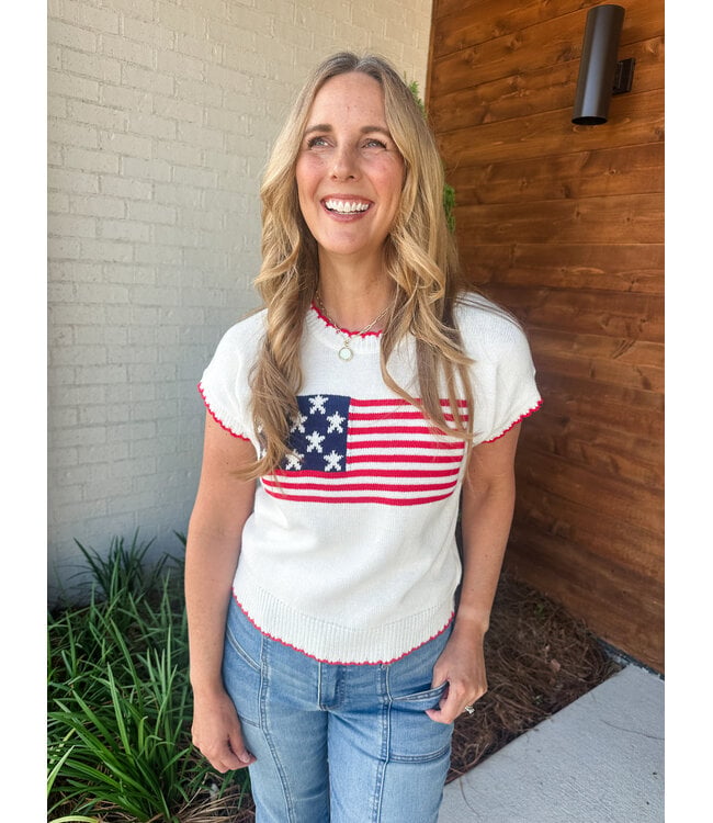 CAP SLEEVE FLAG SWEATER