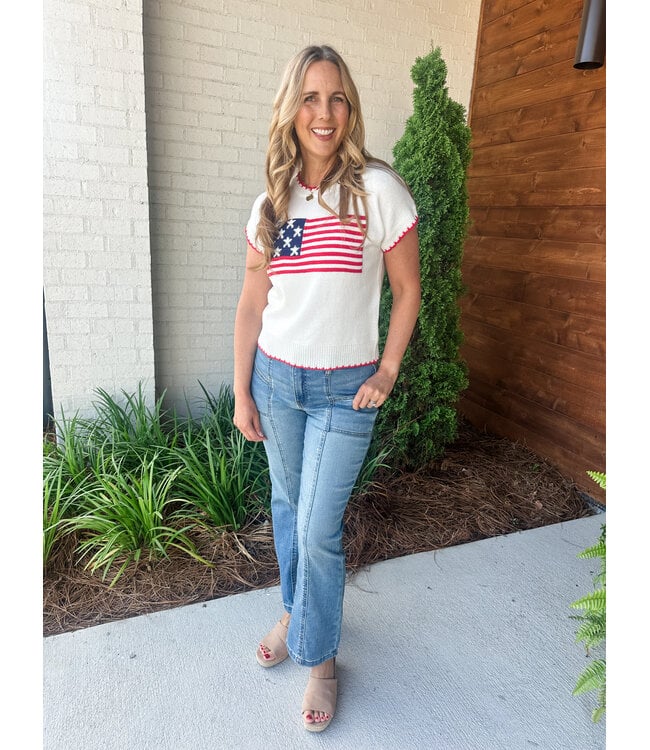 CAP SLEEVE FLAG SWEATER