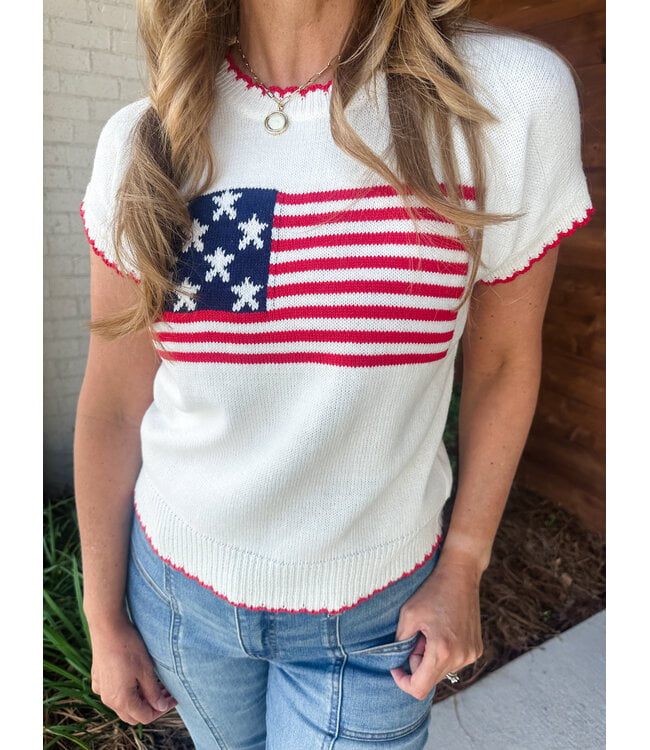 CAP SLEEVE FLAG SWEATER