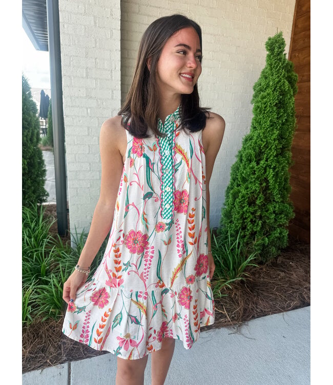 GINGHAM FLORAL DRESS