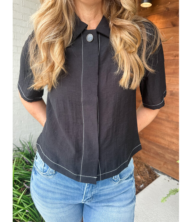 CONTRAST DETAIL LINEN TOP
