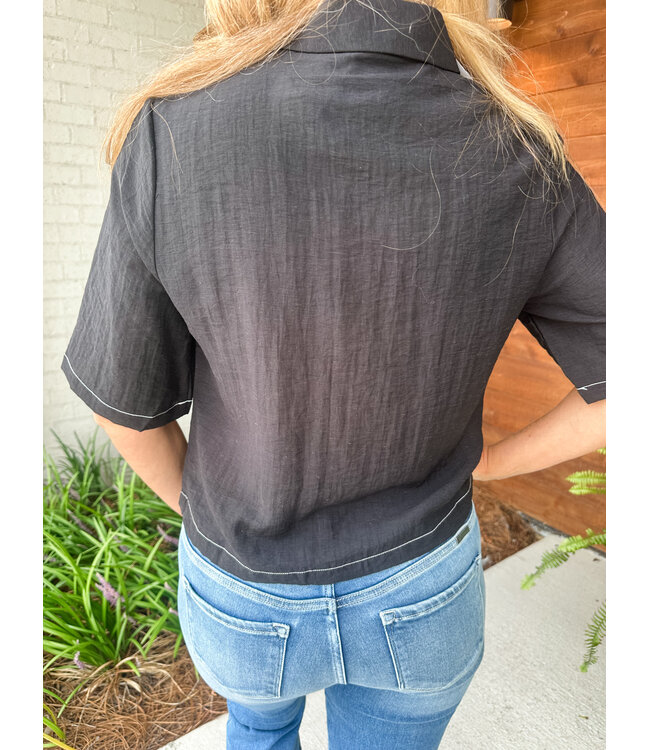 CONTRAST DETAIL LINEN TOP