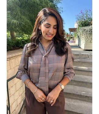 PLAID TIE BLOUSE
