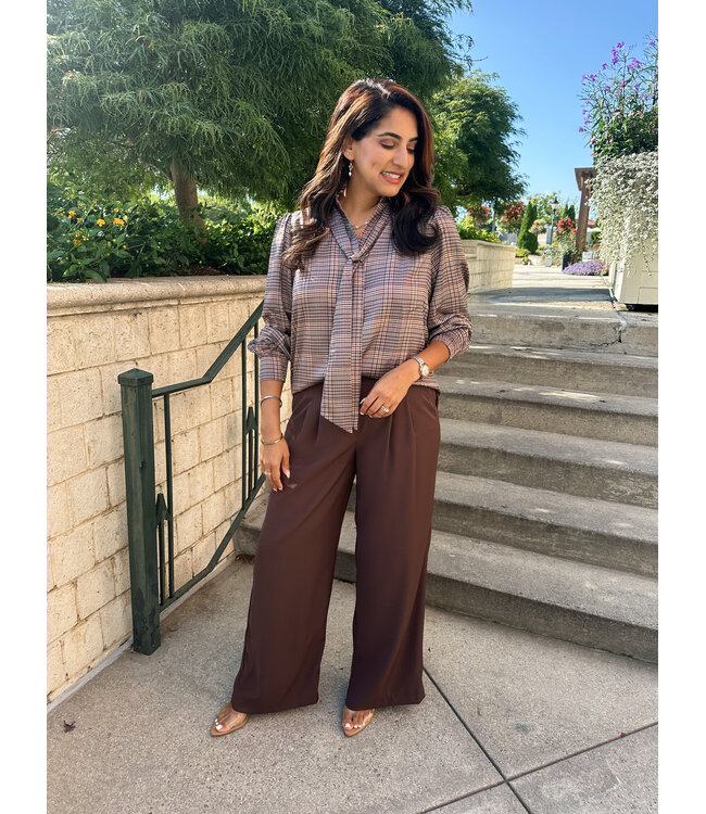 PLAID TIE BLOUSE