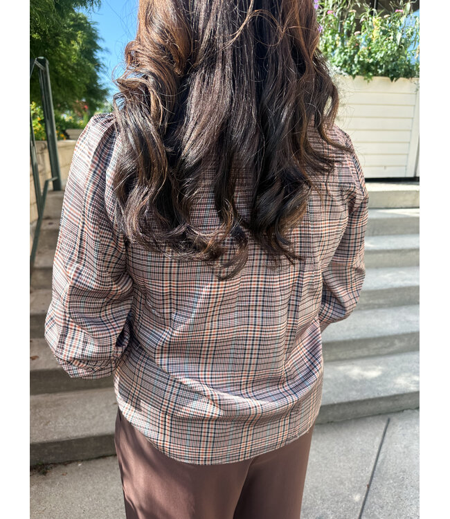 PLAID TIE BLOUSE