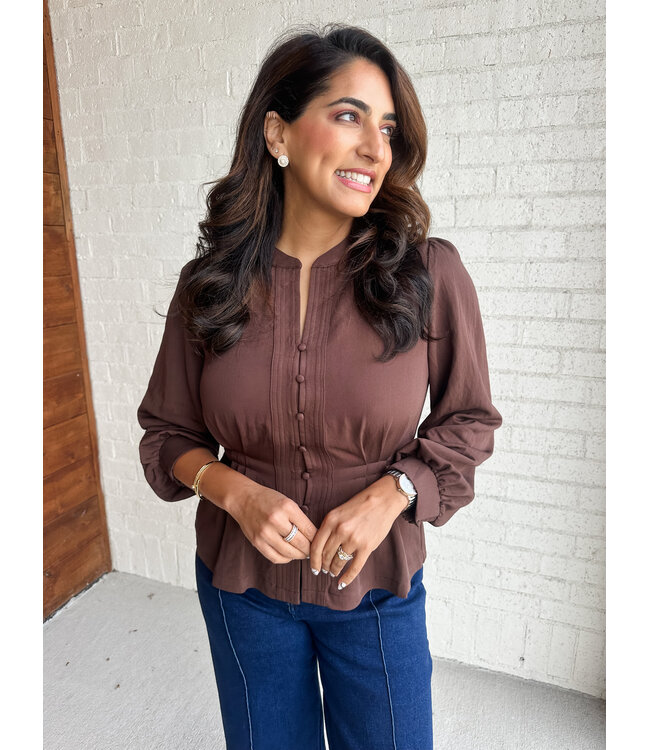 BUTTON PEPLUM BLOUSE