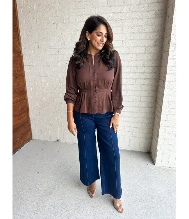BUTTON PEPLUM BLOUSE