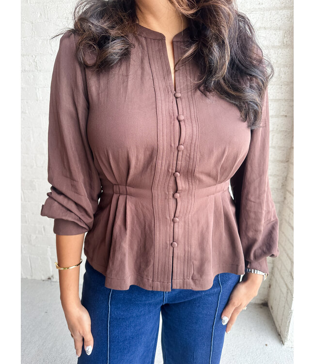 BUTTON PEPLUM BLOUSE