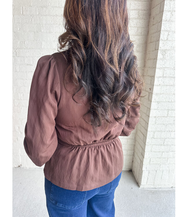 BUTTON PEPLUM BLOUSE