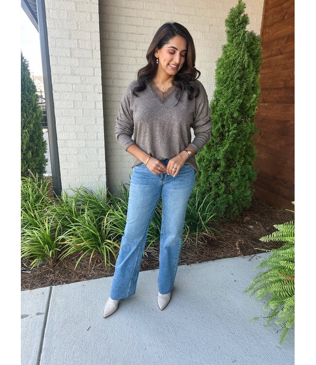 CONTRAST LACE SWEATER