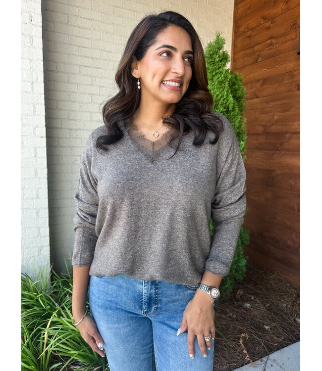 CONTRAST LACE SWEATER