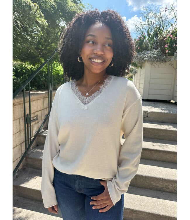 CONTRAST LACE SWEATER
